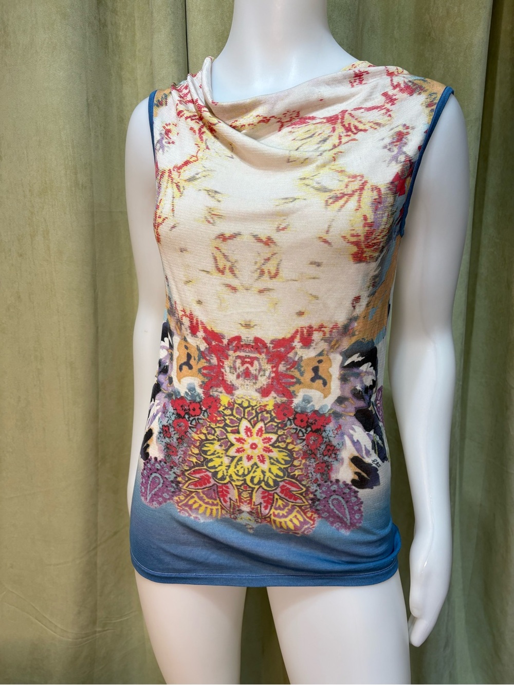 Etro Multicolor Floral Draped-Neck Camisole - Blue, Cream, Red, Yellow